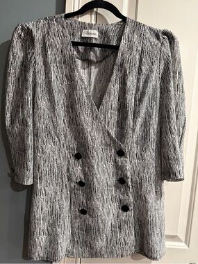 Barone Black and White Double-Breasted V-Neck top 1/2 sleeve blazer blouse sz. l